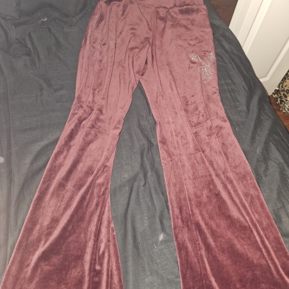 Playboy Velvet Pants And Zip Up Set